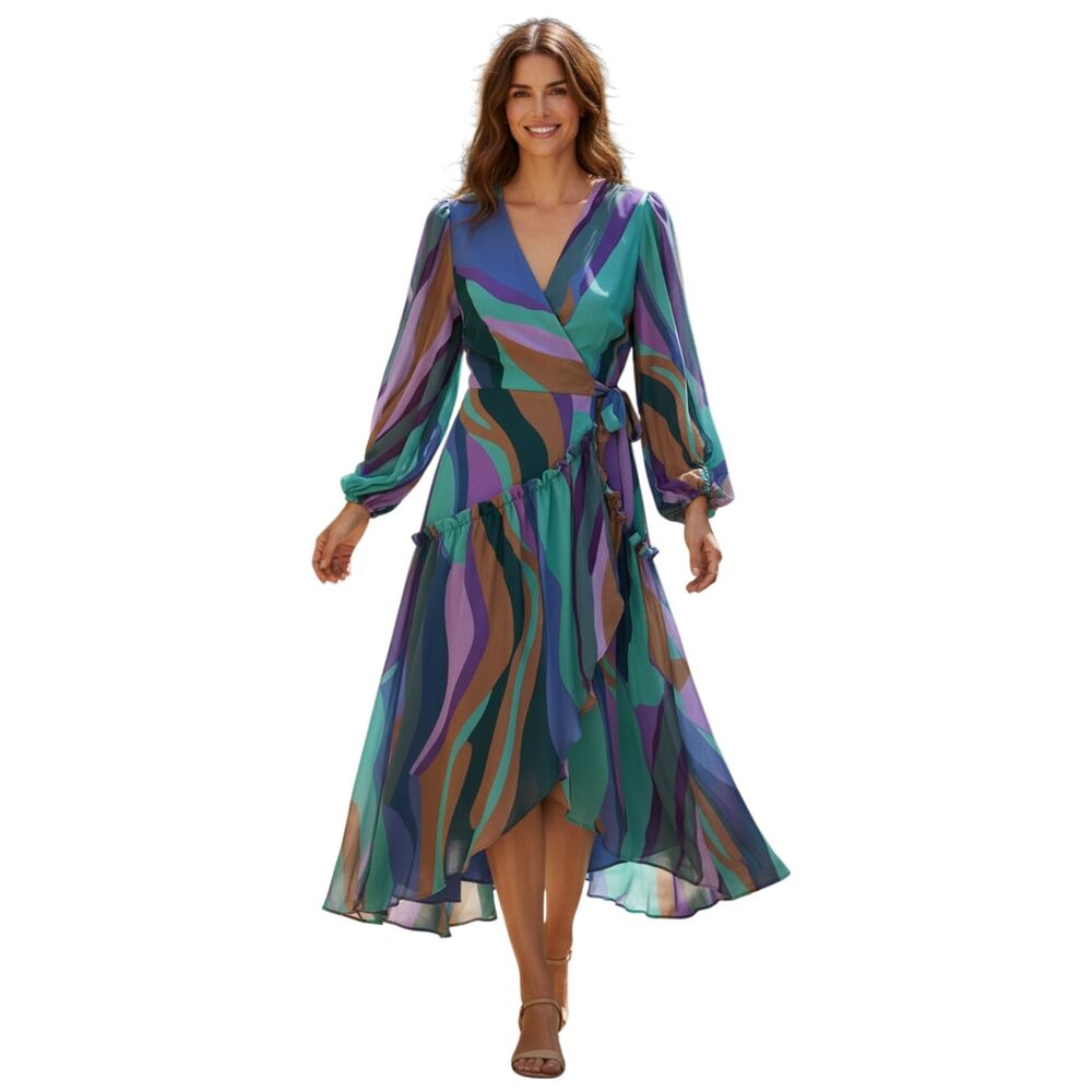 Hutch for Anthropologie Maxi Dress Vibrant, Colorful Abstract Geo Print Wedding